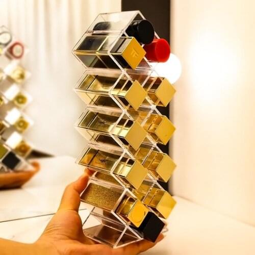 Lipstick Holder Make-up Organizer Cosmetic Storage Box Lip Gloss Storage Rotating Display Stand Transparent Plastic Storage Box