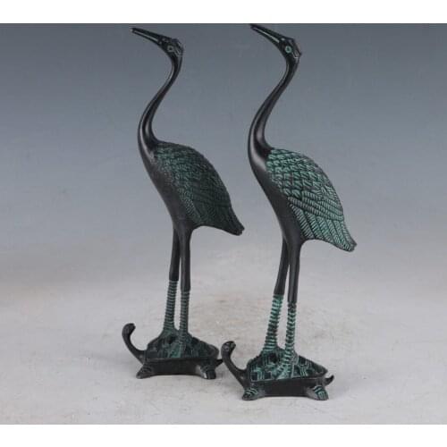 Chinese Bronze Crane & Tortoise Exquisite Statue 2pc
