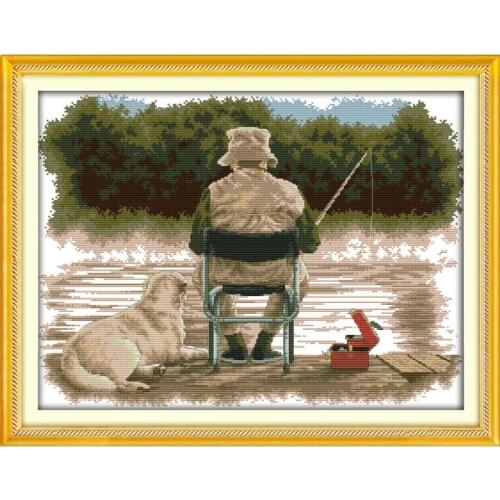 Joy Sunday Fishing Paintings Counted Printed On Canvas 11CT14CT Cross Stitch Set Portrait Cross-stitch Kit Embroidery Needlework