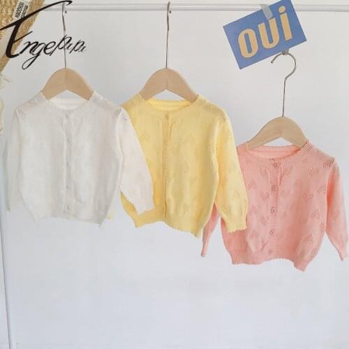 Engepapa Sweet Solid Color Cardigan Sunscreen Air Conditioning Shirt Long sleeve Knitted Hollow Out Coat Toddler Baby Cardigan