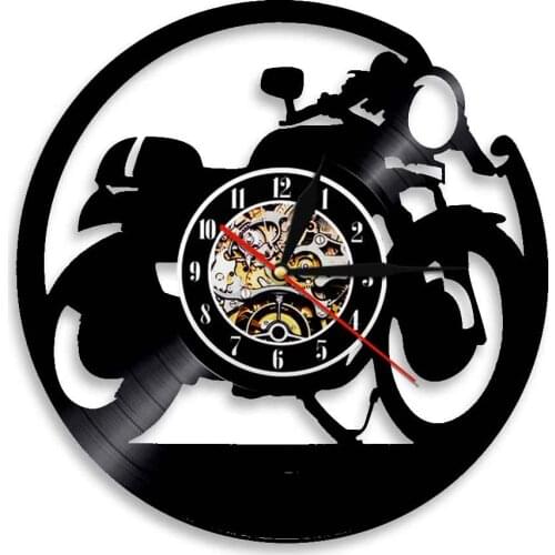 Classic Motorcycle Wall Clock Motorbike Vinyl Record Wall Clock for Cycle Lovers Living Room Bedroom Kids Room Home Decoration