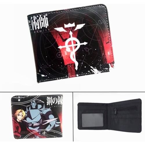 Anime Fullmetal Alchemist Edward Wallet PU Short Bifold Photo Card Holder Layers Purse Men Women Zip Coin Pocket Leather purses
