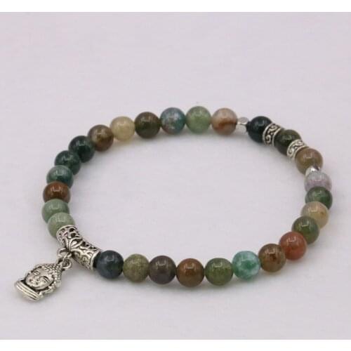 6 Color Natural Stone Round Beads Women Jewelry Bracelet Bangle Charm Gift Buddha Pendant Yoga Elastic Rope Chain 7.5inch Y1034