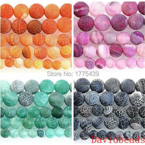 Natural Stone Frost Spider Web Black Purple Green Orange Agat Round Loose Beads 6 8 10 12MM Pick Size For Jewelry Making