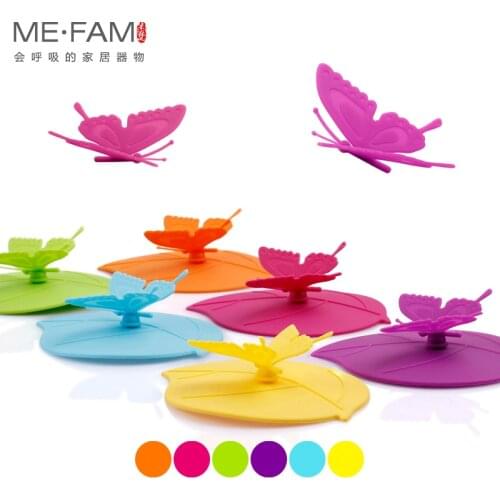 ME.FAM Lovely Butterfly Leaves Silicone Cup Cover 10.5 cm Seal Dust Proof Copa Lid For Glass Ceramic Plastic Mug Cap 6 Color Lot