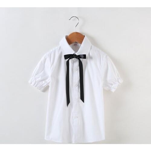 Cute Solid Color Bow Girls White Blouse Children Teenager Kids Clothing