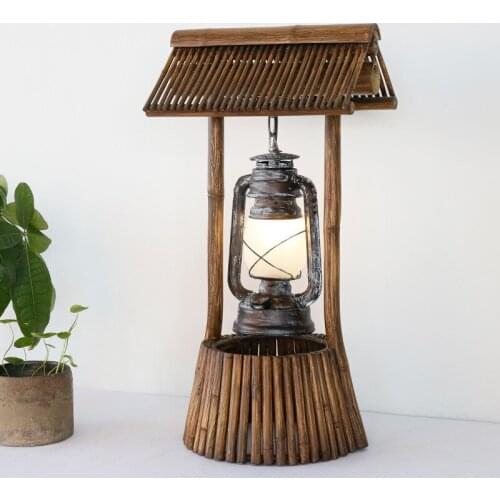 Bamboo American style rural table lamp antique kerosene lamp horse lamp living room bedroom bar art engineering lamp
