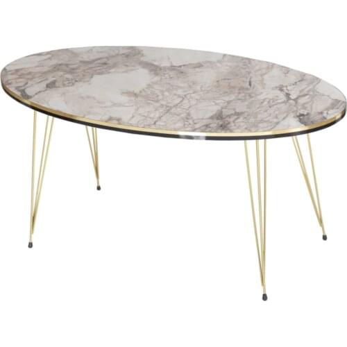 Oval Model Ephesus Marble Pattern, complete Gold Detailed Metal Flip Medium Coffee Table