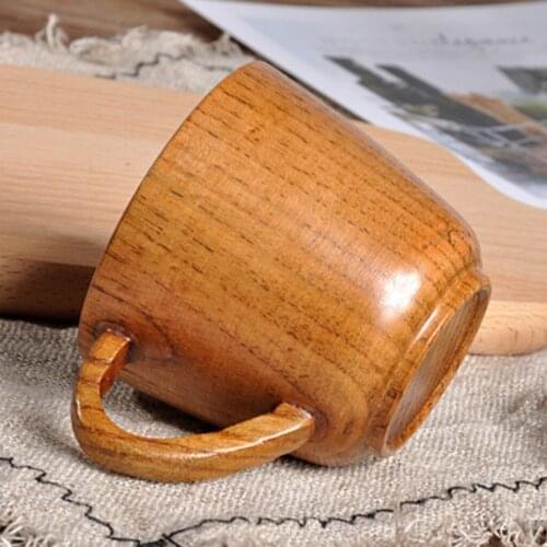 Simple Solid Wood Cup With Handle 5oz Teacup Coffee Juice Wine Mug Gift
