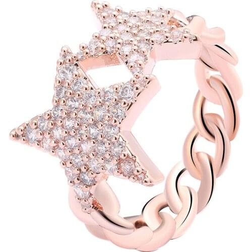 Luxury Female Stars CZ Charm Rings Fashion Gold Rhinestone Filled Jewelry Bridal Wedding Engagement Rings For Women Gift 2021