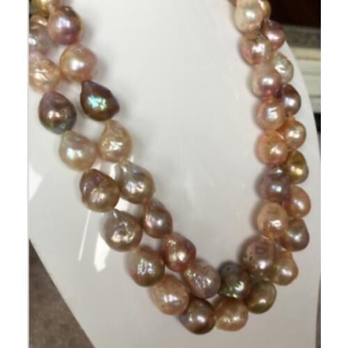 Gorgeous 13-14mm baroque multicolor pearl necklace 36inch 50"