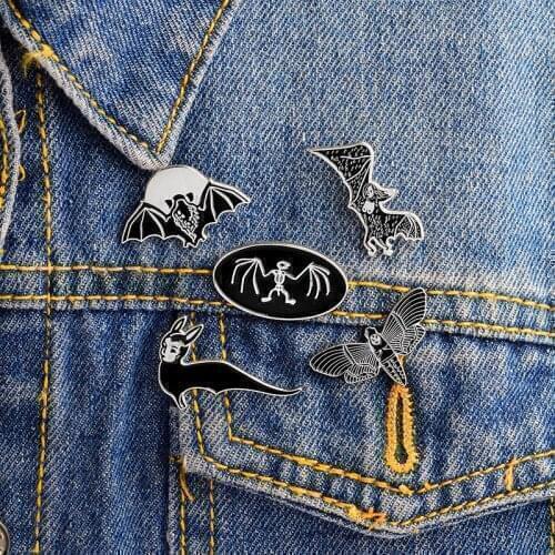Black Bat Womam Skeleton Skull Dark Brooch Lapel pins Denim Jackets Pin Buckle Shirt Badge Fashion Gift for Friend