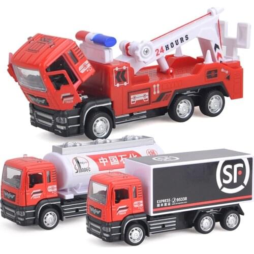 1:52 Simulation Metal Diecasts Tow Vehicles Courier Car Toy Model Pull Back Oil Tank Truck Birthday Gift for Children Boys Y064