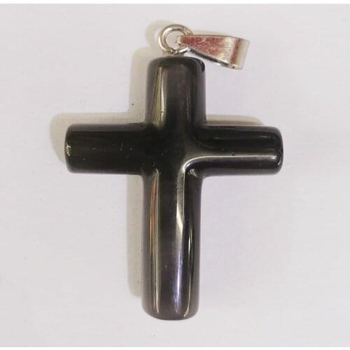 1 Pcs 44x30x8mm Black Stone Cross Hand-Carved DIY Necklace Jewelry Making Reiki Healing Pendant Bead Special Gift