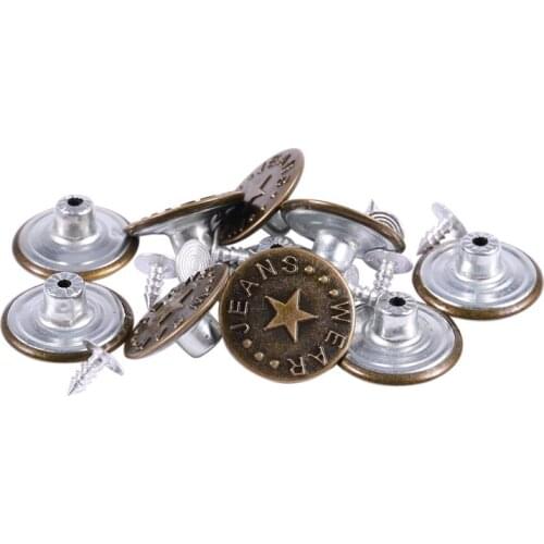 10 Pcs Star Prints Denim Jacket Jeans Metal Tack Button Bronze Tone