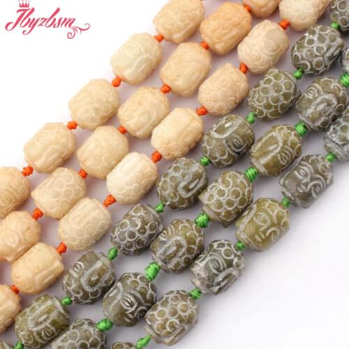 13x18mm Column Carved Buddha Jades Beads Natural Stone Beads For DIY Necklace Bracelat Earring Jewelry Making 15" Free Shipping