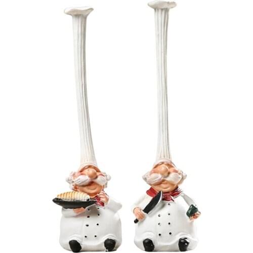 2 Pcs/Set Resin Kitchen Chef Figurine Cake Bakery Chef Miniature Cook Statue Home Kitchen Restaurant Bar Cafe Desk Decor