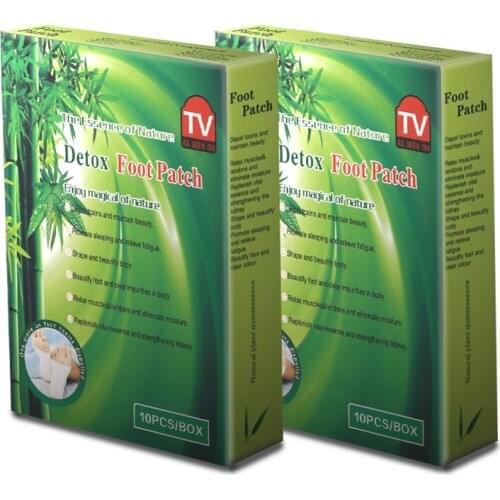 10pcs/box Bamboo Detox Foot Pads Patches With Adhesive (10pcs Patches+10pcs Adhesives) with Retail box Free Shipping