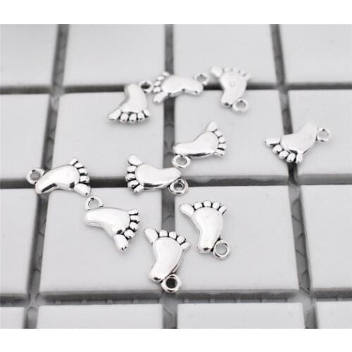 30pcs/lot 14x10mm Antique Silver Plated Double Sides Cute Foot Charms Pendant DIY Handmade Jewelry Accessories