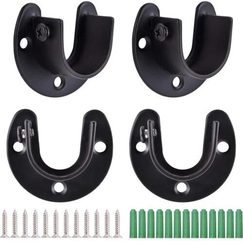 4PCS Black Closet Rod Bracket,U-Shaped Open Closet Rod Holder,Stainless Steel Shower Curtain Rod Pole End Supports