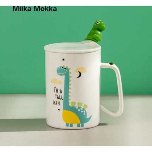 420ml Creative Cute Couple Cup Milk Cup Office Cup with Lid Spoon Girl Gift Ceramic Cup Cartoon dinosaur Coffee Mug lovely
