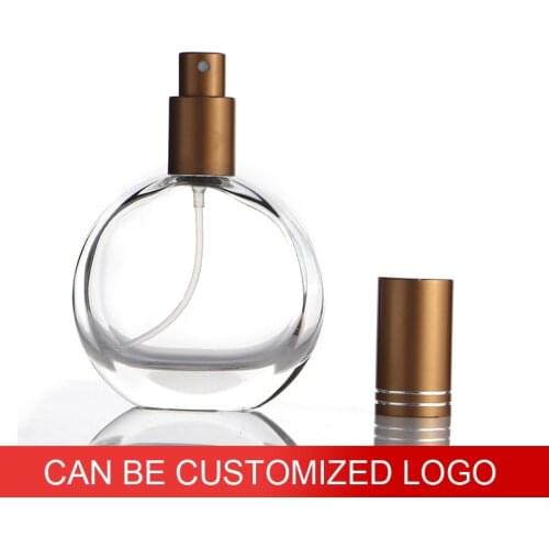 50ml Flat Round Perfume Bottle Transparent Glass Portable Bayonet Fine Spray Bottle Free Custome