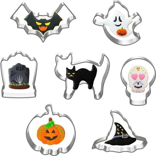 7PCS Halloween Biscuit Cutters Mold For Baking Metal Tool Pumpkin Cutter Cookie Stamp Holiday Party Gourmet Bakery Decoration
