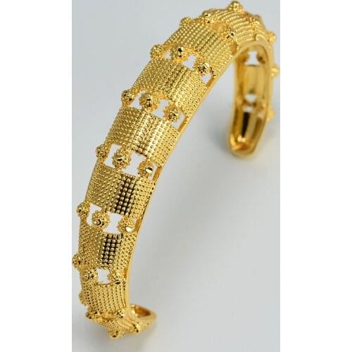 Annayoyo Ethiopian Gold Bangle Women Dubai Bride Bracelets African Gold Color Jewelry Middle East Wedding Gift
