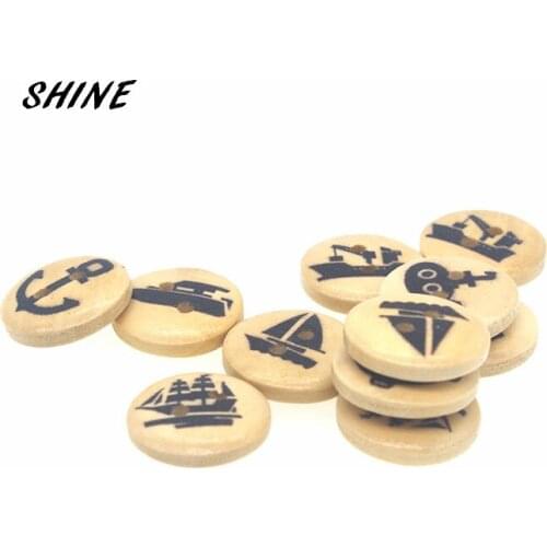 SHINE Wooden Sewing Buttons Scrapbooking Round Two Holes Navy Style 15mm Dia. 50 PCs Costura Botones decorate bottoni botoes