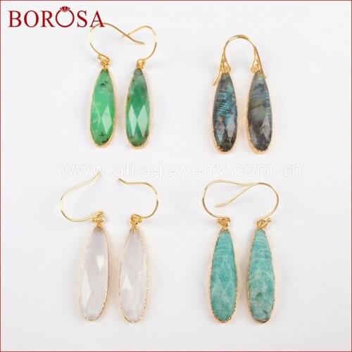 BOROSA 5Pairs Gold Color Teardrop White Quartz Crystal Labradorite Faceted Charms Dangle Earrings Gems Jewelry for Women G1524-E