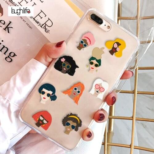 Phone Case For iPhone 11 6 6s 7 8 Plus X XR 11Pro XS Max Cute Cartoon Fahsion Woman Transparent Soft TPU For iPhone X Case Cover