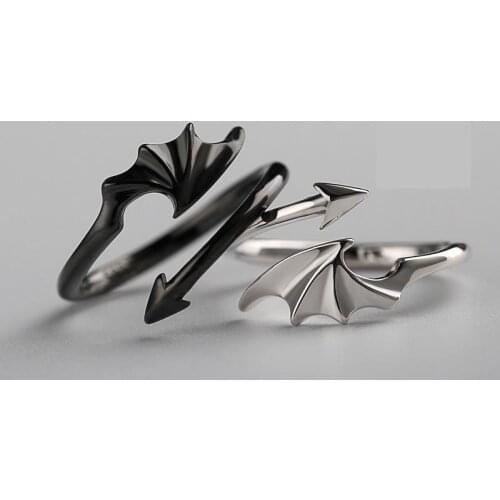 Devil Wing Ring Black Silver Color Couple Rings For Women Men Jewelry Angel Wing Ring Jewellery Anel Anillos Aneis Bague Anelli