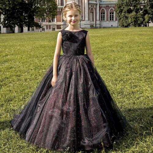 Kids Catwalk High-End Sequies Stitching Sleeveless Backless Evening Gown Birthday Party Wedding Dress For Girls L726