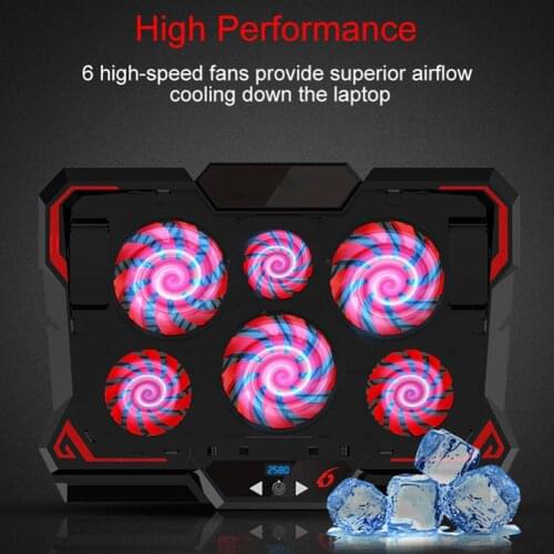 Gaming Laptop Cooler Adjustable 2 USB Port 6 Fans Notebook Cooling Pad Stand