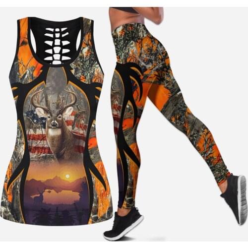 Deer Hunting Camo 3D Printed Hollow Tanktop Women Sexy Vest Girls Kawaii Tank tops 90s Orange Clothes ropa mujer Drop ship-019
