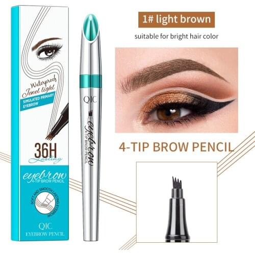 Eyebrow Pen Waterproof 4 Fork Tip Eyebrow Tattoo Pencil Cosmetic Long Lasting Natural Dark Brown Liquid Eye Brow Pencil 3 Colors