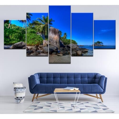 Canvas Painting landscape green trees with blue sea 5 Pieces Wall Art Painting Modular Wallpapers Poster Print Home Decor