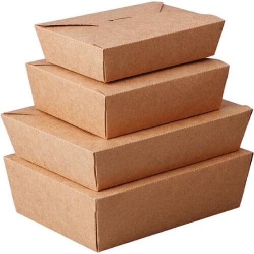 50pcs/lot Thick Square Disposable Lunch Box Food Package Takeaway Blank Kraft Paper Fast Food Fruit Salad Crisper Snack Cake Box