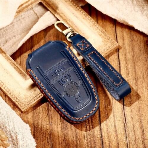 Leather Key Case Cover for Ford Fusion Mustang Explorer F-150 F-250 F-350 2017 2018 Remote Key Case Fob Shell Cover Skin Holder