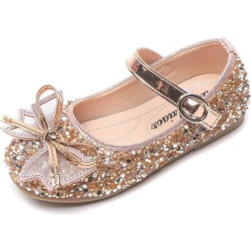 Hot Sale Kids Sequins Leather Bow Shoes Girls Princess Shoes New Baby Single Shoes 2021 Autumn Children Sandals G15