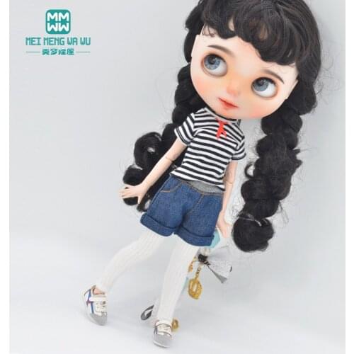 Mini Toys Doll clothes Blyth Azone OB23 OB24 doll accessories Fashion striped T-shirt, denim shorts, leggings
