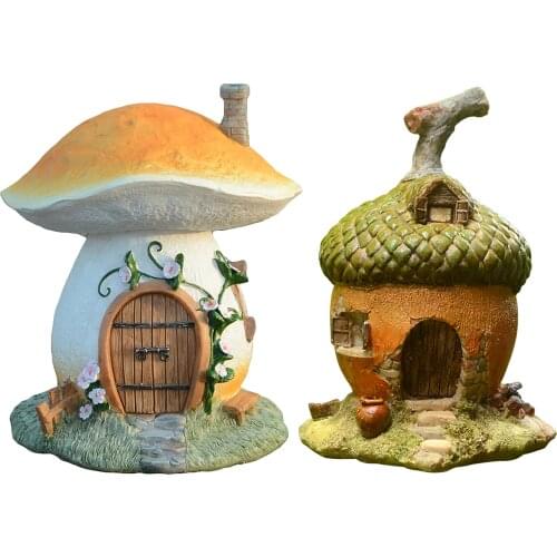 Miniature Mushroom Acorn Fairy House Garden Decoration Gnome House Statue Mini Craft Outdoor Ornament