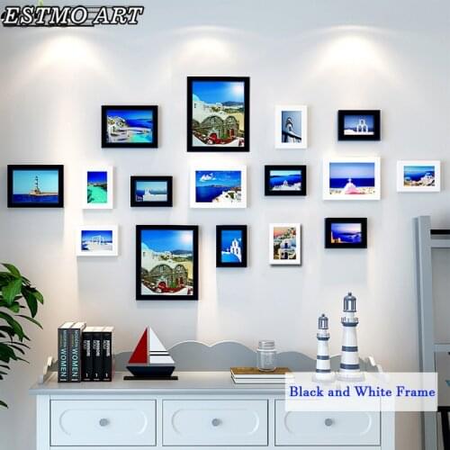 Modular Wood Poster Frame Wall Photo Frame Set Black White Family Wood Frame for Picture Hallway Living Room Decor Hang Painting