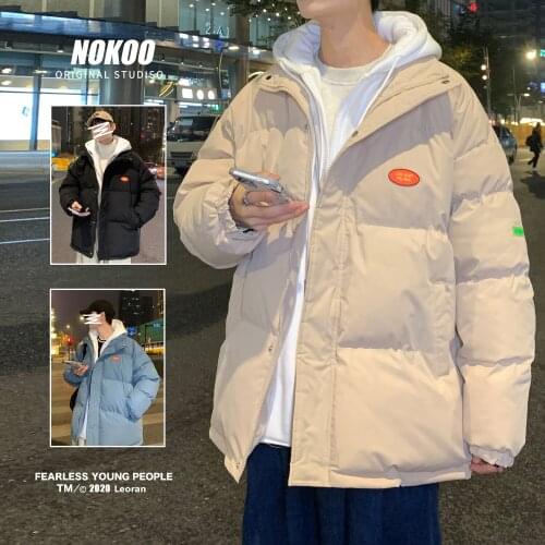 Mens Fake Two-Piece Cotton Coat With Hood Collar Outdoor Double Zipper Fashion Access Control Design