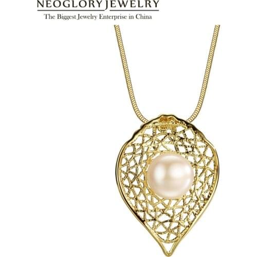 Neoglory Fashion Pink Freshwater Pearl Light Yellow Gold Color Long Necklaces & Pendants for Women Gifts Jewelry 2020 New