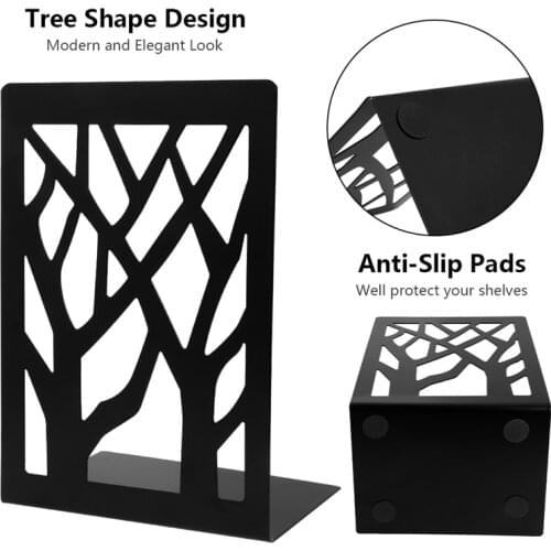 Black Metal Non-Slip Bookend Desk Organizer Book Holder Bracket Heavy Book End Office Book Stopper Bookends Office Accessories