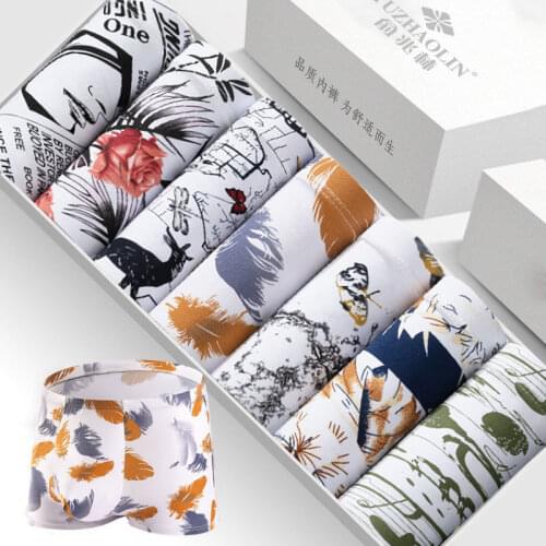 4pcs/lot Male Underwear Elastic Middle Waist Sexy Mens Underpant Printed Cotton Breathable Male Panties Boxer Hombre Plus Size