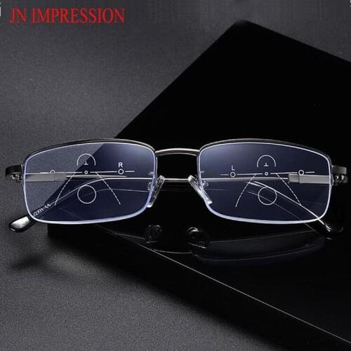 Titanium alloy Progressive Multifocal Reading Glasses Bifocal Men Anti Blue Light Presbyopia Glasses Women 1.0-4.0