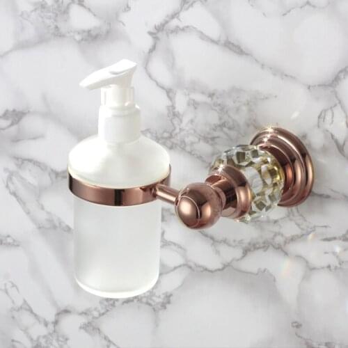 Luxury Crystal brass Wall Mounted Liquid Soap Dispenser With Rose Gold Finish+Frosted Glass Container/bottle Bathroom products