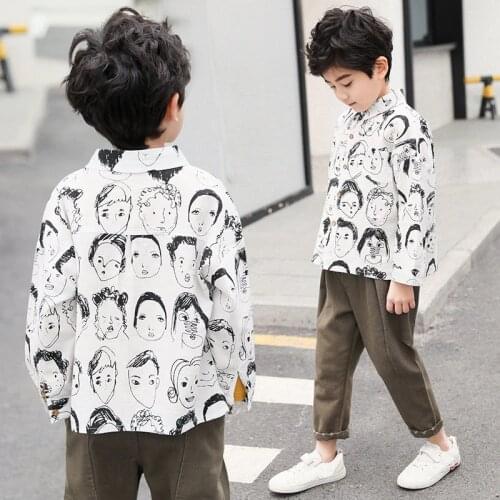 2019 Spring Autumn Boys Shirts Children Boys Clothes Cartoon Printed Big Boys Shirt Long Sleeve Kids Tops RT401